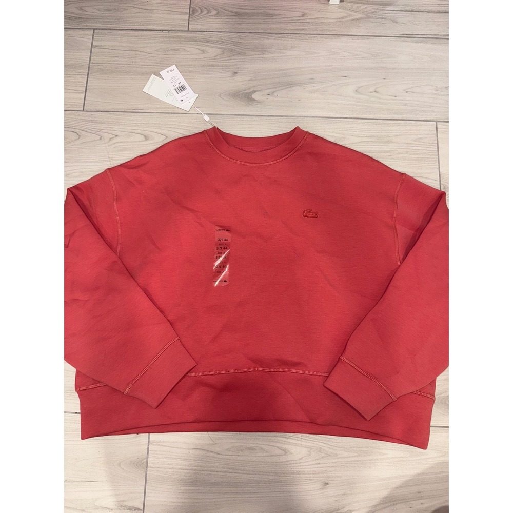 NWT Lacoste Organic Cotton Blend Crewneck Sweatshirt Pink Red SF5614 Size 12 44
